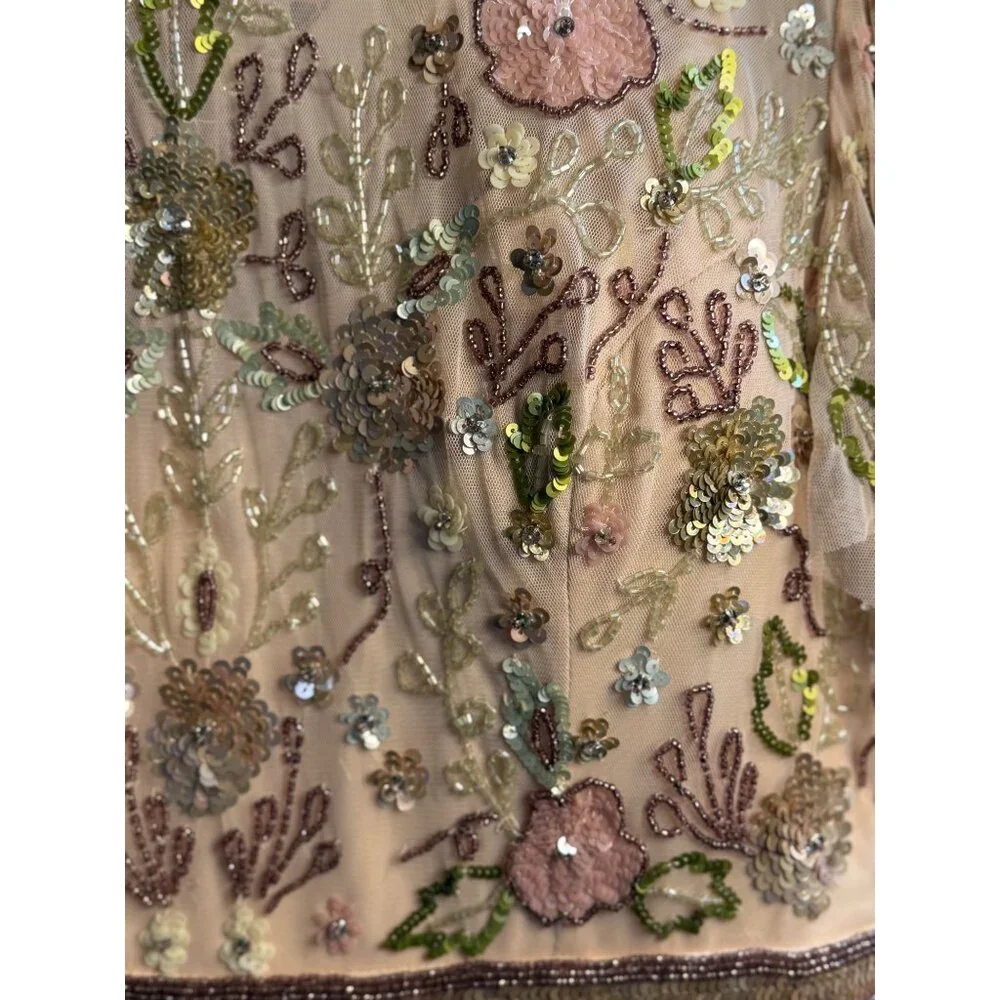 NWT Mac Duggal Floral Sequined Embellished High Neck Butterfly Sleeve Gown SZ 14 - Picture 8 of 14